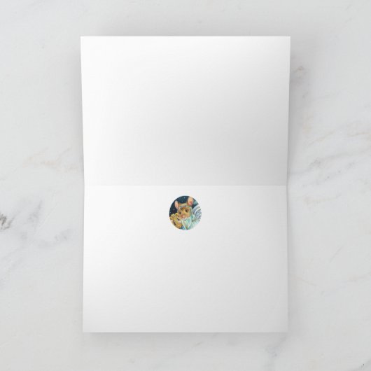 クリスマスの天使ねずみがリラを弾く水彩画アート カード (内部)