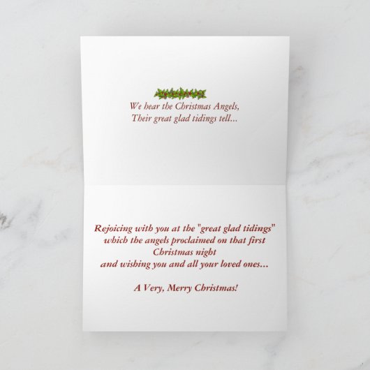 クリスマスの天使のトランペットを吹くこと"素晴らしく嬉しい知らせ" シーズンカード (内部)