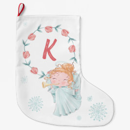 クリスマスの天使のモノグラム ラージクリスマスストッキング
