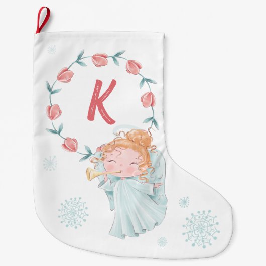 クリスマスの天使のモノグラム ラージクリスマスストッキング (正面)