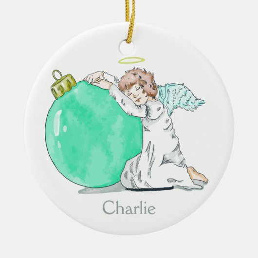 クリスマスの天使の名前をカスタムするのオーナメント セラミックオーナメント (正面)