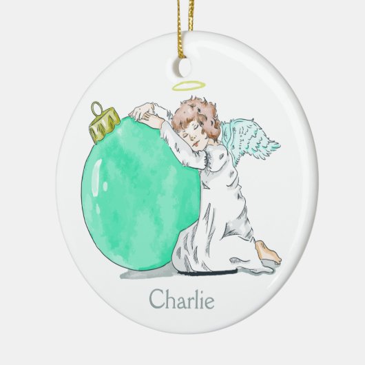 クリスマスの天使の名前をカスタムするのオーナメント セラミックオーナメント (左)