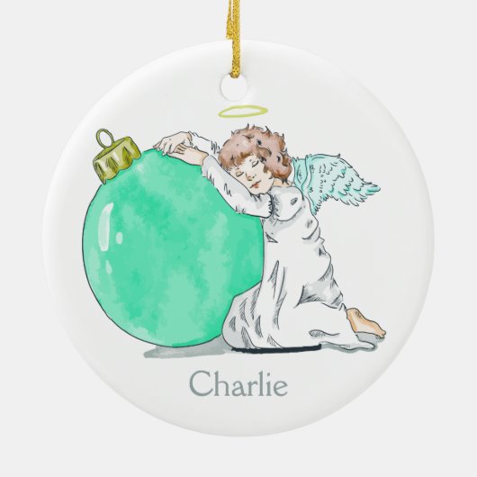 クリスマスの天使の名前をカスタムするのオーナメント セラミックオーナメント (裏面)