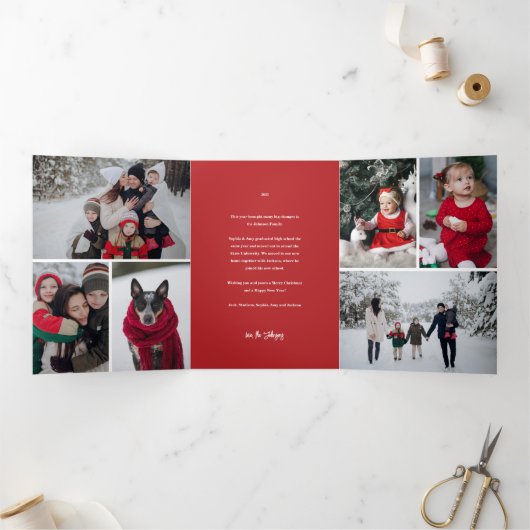 クリスマスの天使の平和を地球に写真クリスマス 三つ折り招待状 (内部)