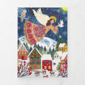 クリスマスの天使の平和を地球に写真クリスマス 三つ折り招待状 (カバー)