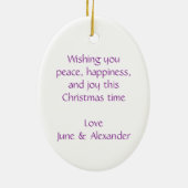 クリスマスの天使の平和、幸福の紫色のオーナメント セラミックオーナメント (裏面)