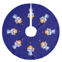 クリスマスの天使の祈る青いクリスマスツリーのスカート ブラッシュドポリエステルツリースカート