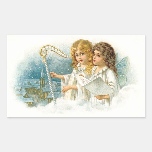 クリスマスの天使を歌う 長方形シール (正面)