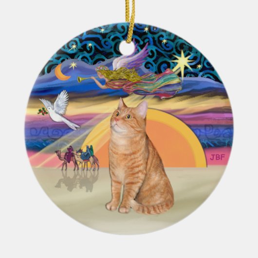 クリスマスの天使 - オレンジタビー猫 40 セラミックオーナメント (正面)