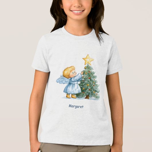 クリスマスの天使 スイートで心温まるカスタマイズ トライブレンドTシャツ (正面)