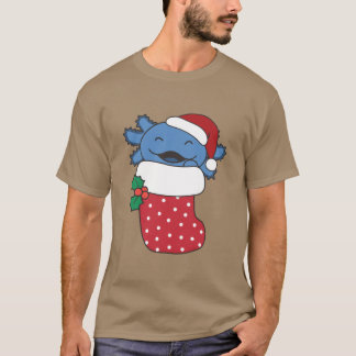 クリスマスの女の子のためのクリスマスソックスで可愛いAolotls Tシャツ