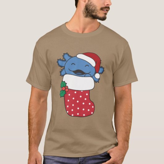 クリスマスの女の子のためのクリスマスソックスで可愛いAolotls Tシャツ (正面)