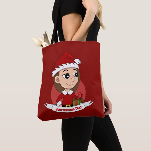 クリスマスの女の子のカートゥーン トートバッグ (クローズアップ)