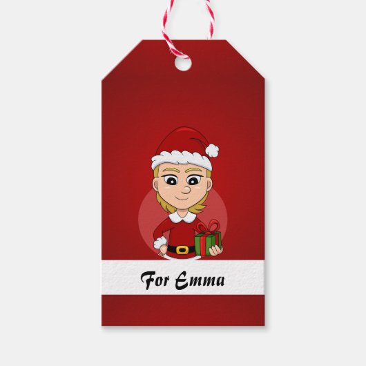 クリスマスの女の子の漫画のギフトラベル ギフトタグ (正面)