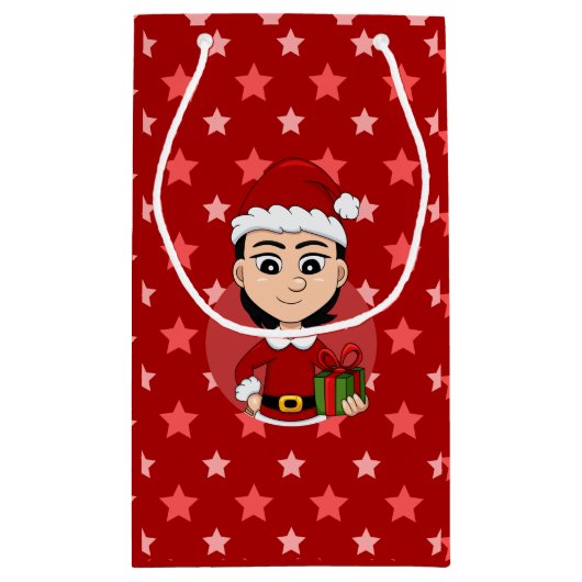 クリスマスの女の子の漫画の小さな抱き枕 スモールペーパーバッグ (裏面)