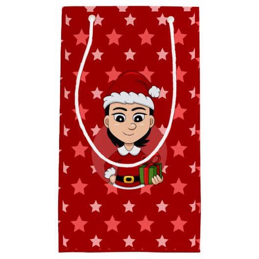 クリスマスの女の子の漫画の小さな抱き枕 スモールペーパーバッグ (正面)