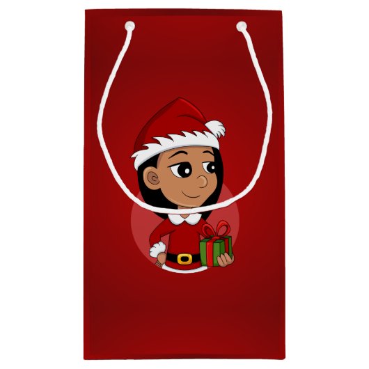 クリスマスの女の子の漫画の小さな抱き枕 スモールペーパーバッグ (裏面)