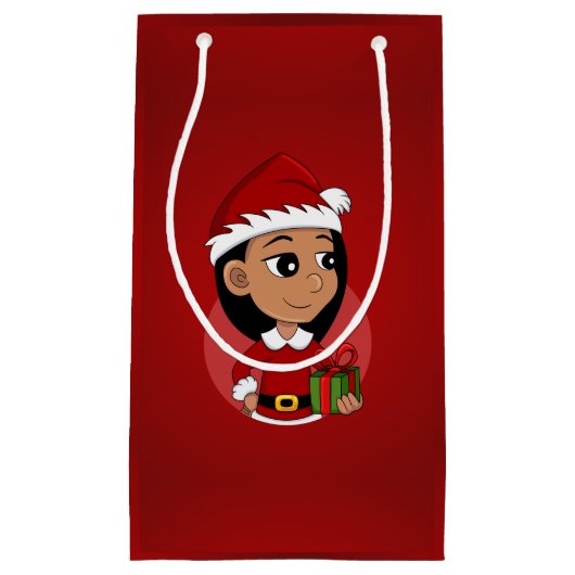 クリスマスの女の子の漫画の小さな抱き枕 スモールペーパーバッグ (正面)