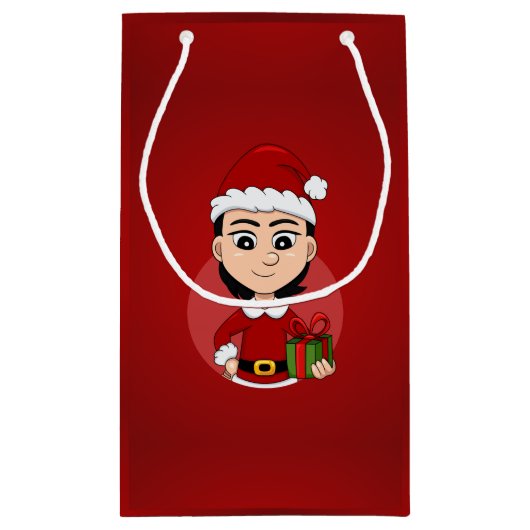 クリスマスの女の子の漫画の小さな抱き枕 スモールペーパーバッグ (裏面)