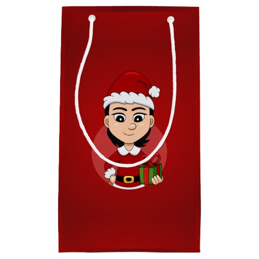 クリスマスの女の子の漫画の小さな抱き枕 スモールペーパーバッグ (正面)