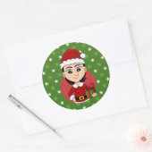 クリスマスの女の子の漫画クラシックラウンドステッカー ラウンドシール (封筒)