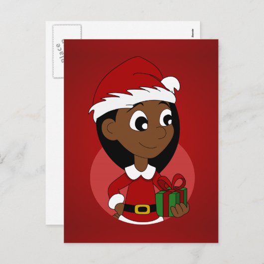 クリスマスの女の子の漫画 シーズンポストカード (正面/裏面)