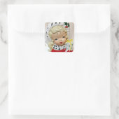 クリスマスの女の子の頭の花瓶が存在するホリーかわいい スクエアシール (バッグ)