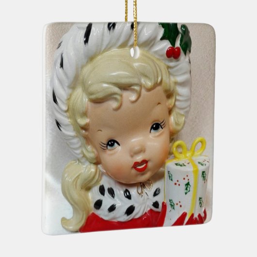 クリスマスの女の子の頭の花瓶が存在するホリーかわいい セラミックオーナメント (右)