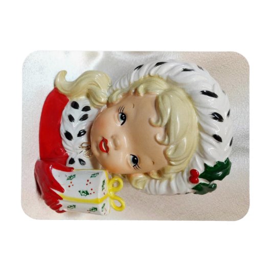 クリスマスの女の子の頭の花瓶が存在するホリーかわいい マグネット (横)