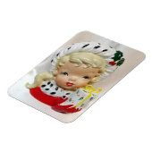 クリスマスの女の子の頭の花瓶が存在するホリーかわいい マグネット (左側)