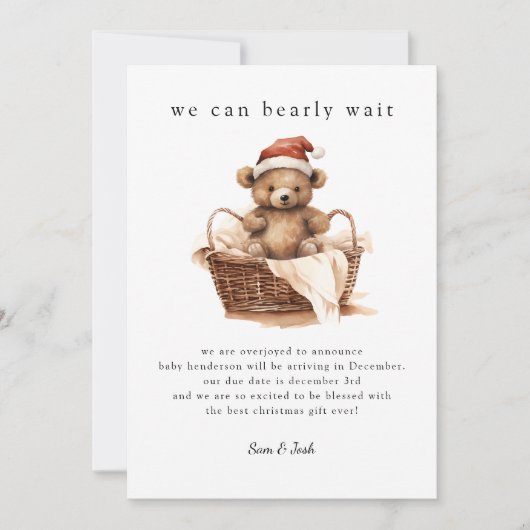 クリスマスの妊娠が明らかになるのを待つことができる シーズンカード (正面)