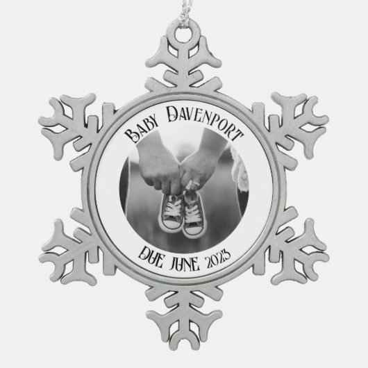 クリスマスの妊娠写真 スノーフレークピューターオーナメント (正面)