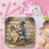 クリスマスの妖精がハープを弾く ペーパープレート (パーティー)