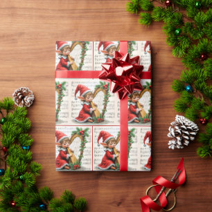 クリスマスの妖精がハープを弾く ラッピングペーパー