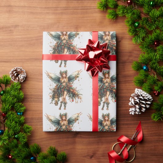クリスマスの妖精が休日で飾られている ラッピングペーパー (クリスマスギフト)