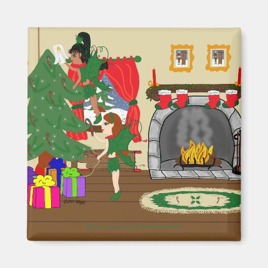 クリスマスの妖精が木の磁石をトリミング マグネット (正面)