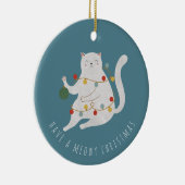 クリスマスの妖精の灯り猫を飼っている セラミックオーナメント (右)