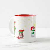 クリスマスの妖精、エルフと星 ツートーンマグカップ (正面左)