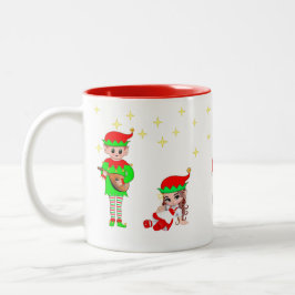 クリスマスの妖精、エルフと星 ツートーンマグカップ