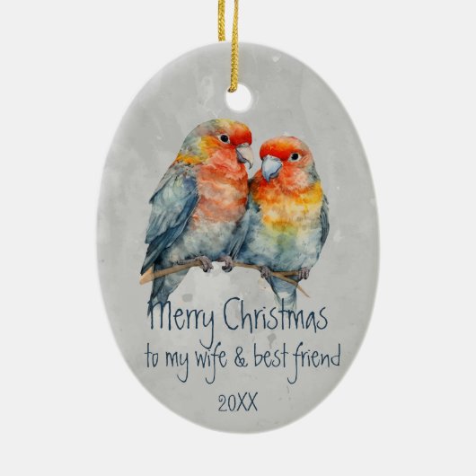クリスマスの妻最高のと友人のオウムのカップルかわいい セラミックオーナメント (裏面)