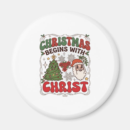 クリスマスの始まり キリスト サンタクロース ツリー スノーフレーク マグネット (正面)