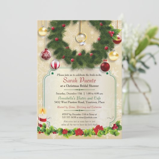 クリスマスの婚約指輪のリースのブライダルシャワー 招待状 (スタンド正面)