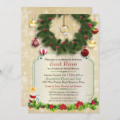 クリスマスの婚約指輪のリースのブライダルシャワー 招待状 (正面/裏面)