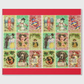 クリスマスの子ども動物のヴィンテージビクトリアンアート ラッピングペーパー (フラット)