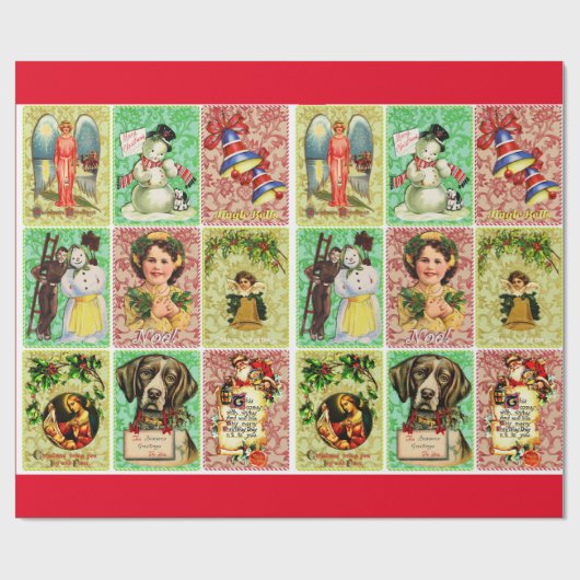 クリスマスの子ども動物のヴィンテージビクトリアンアート ラッピングペーパー (フラット)
