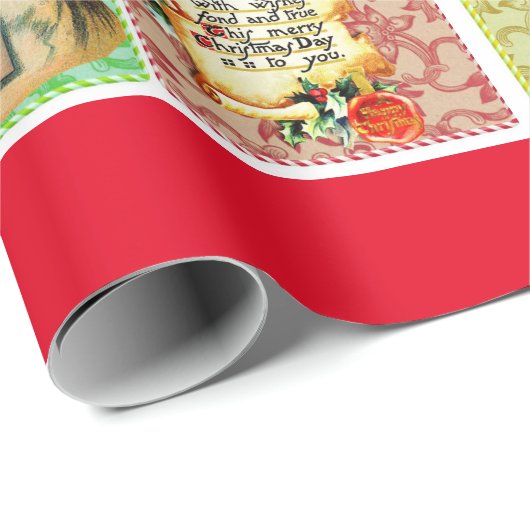 クリスマスの子ども動物のヴィンテージビクトリアンアート ラッピングペーパー (ロールコーナー)