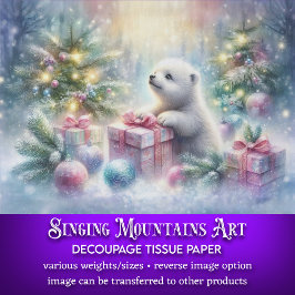 クリスマスの子グマとモザイク画の森のプレゼント 薄葉紙