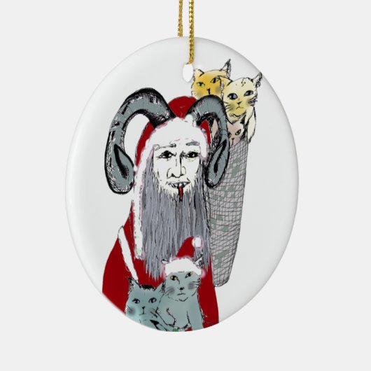 クリスマスの子ネコを盗むKrampus セラミックオーナメント (右)