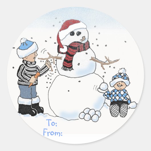 クリスマスの子供のギフトラベル：宛先：、差出人： ラウンドシール (正面)