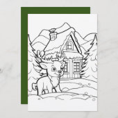 クリスマスの子供の着色トナカイ シーズンカード (正面/裏面)